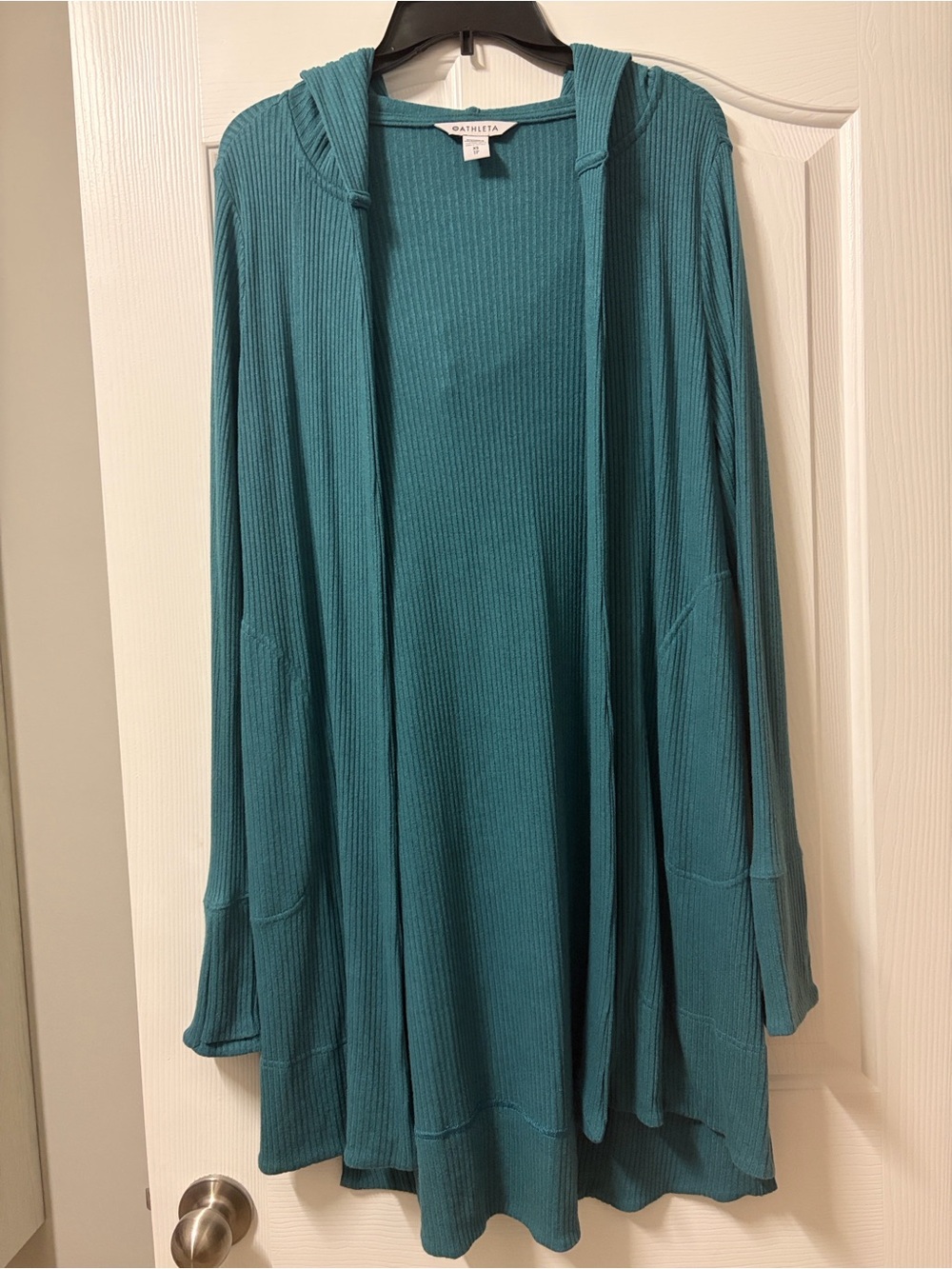 Athleta Teal Ribbed Hooded Cardigan - Picture 2 of 4